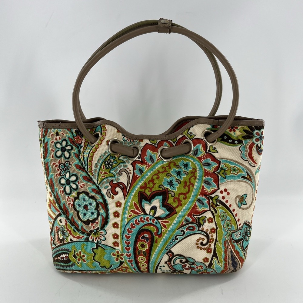 Retired Spartina 449 Bag Hobo‎ Boho Beach Bucket Drawstring Tote Linen & Leather